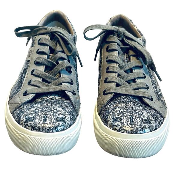 Taos Women’s Sz 7.5 Gray Paisley Taupe Leather Sneaker Plim Soul Lux Lace Up - Picture 4 of 11